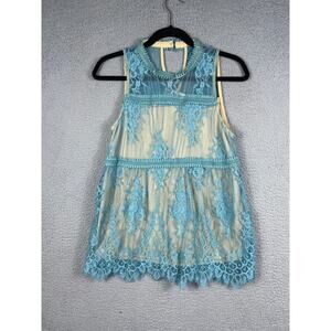 Infinity Raine Women's Blue Lace Sleeve Less Top Size M NWT